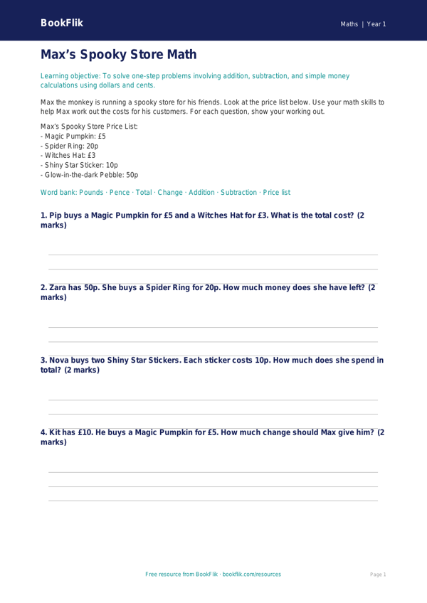 Free Halloween Maths Activity Sheet | Kindergarten | Math | BookFlik worksheet preview — Maths Halloween Maths