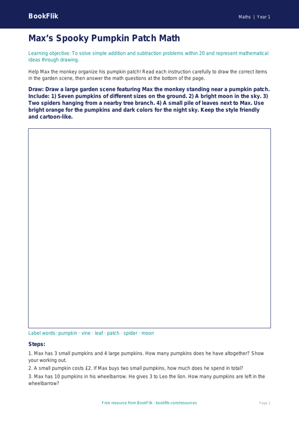 Free Halloween Maths Drawing Sheet | Kindergarten | Math | BookFlik worksheet preview — Maths Halloween Maths