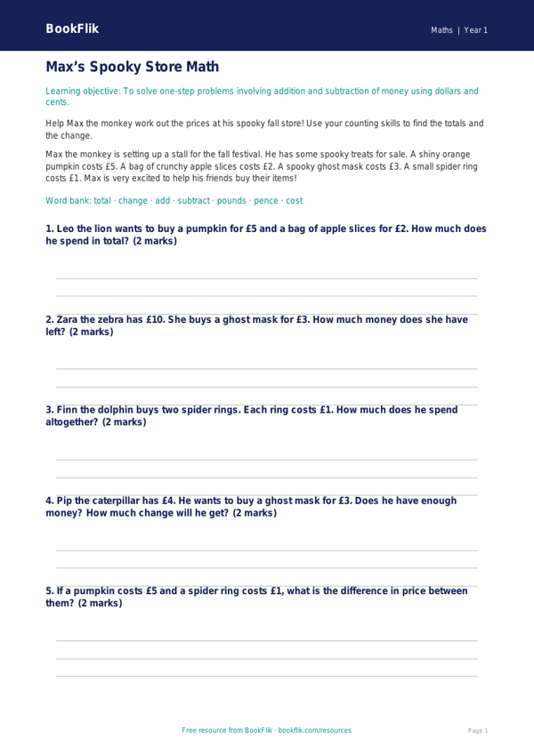 Free Halloween Maths Track Sheet | Kindergarten | Math | BookFlik worksheet preview — Maths Halloween Maths