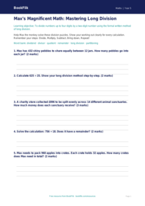 Free Long Division Worksheet | Grade 4 | Math | BookFlik