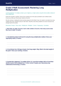 Free Long Multiplication Assessment | Grade 4 | Math | BookFlik