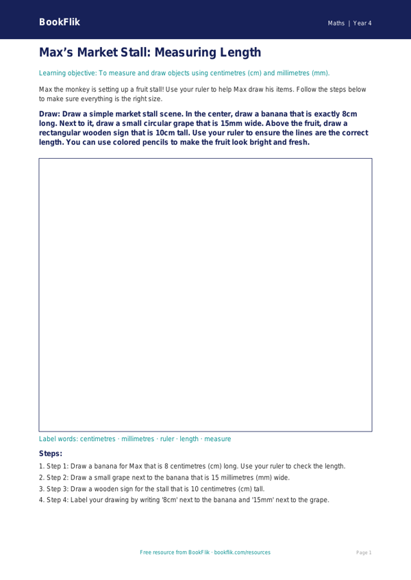 Free Measurement Drawing Sheet | Grade 3 | Math | BookFlik worksheet preview — Maths Measurement