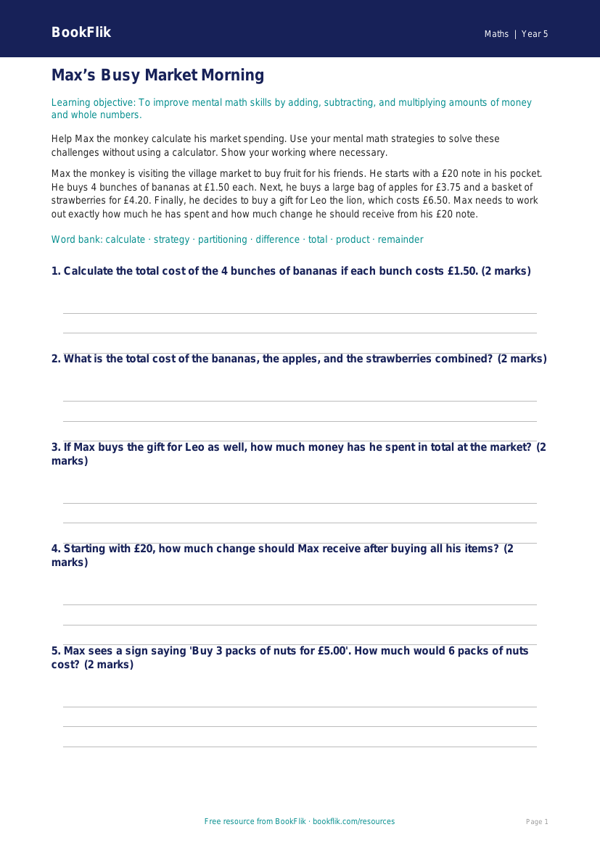 Free Mental Math Track Sheet | Grade 4 | Common Core Math | BookFlik worksheet preview — Maths Mental Maths