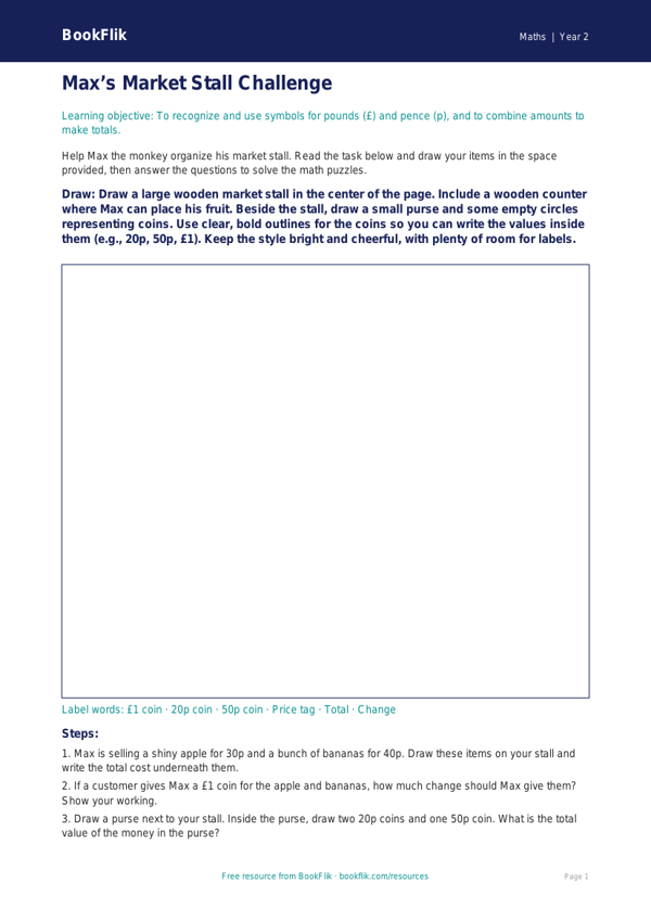 Free Money Drawing Sheet | Grade 1 | Math | BookFlik worksheet preview — Maths Money