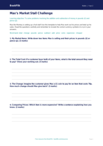 Free Money Template | Grade 1 | Math | BookFlik