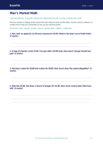 Free Money Worksheet | Grade 3 | Math | BookFlik