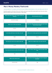 Free Money Flashcards | Kindergarten | Math | BookFlik