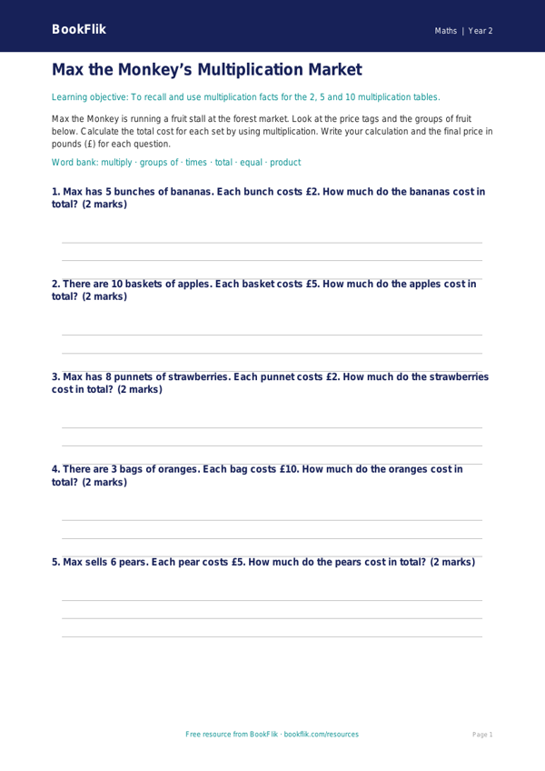 Free Math Activity Sheet: Introduction to Equal Groups | Grade 1 | BookFlik worksheet preview — Maths Multiplication