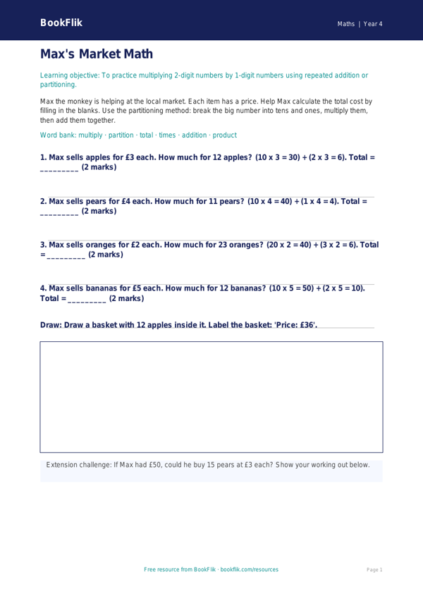 Free Multiplication Activity Sheet | Grade 3 | Math | BookFlik worksheet preview — Maths Multiplication