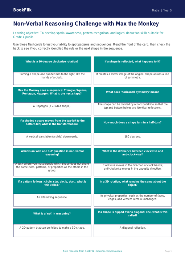 Grade 4 Math Logic & Non-Verbal Reasoning Practice | BookFlik worksheet preview — Maths Non Verbal Reasoning