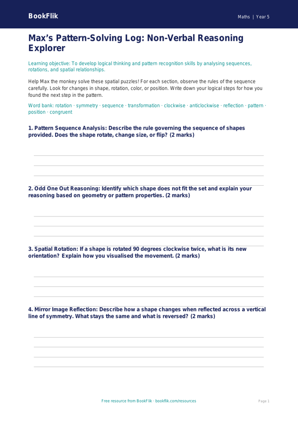 Non-Verbal Reasoning Practice for Grade 4 | Math Logic | BookFlik worksheet preview — Maths Non Verbal Reasoning
