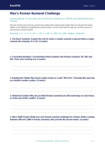 Free Roman Numerals Template | Grade 4 | Math | BookFlik