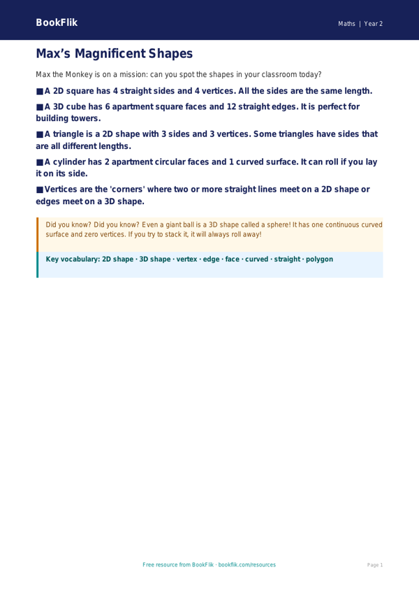 Free Shape Poster | Grade 1 | Math | BookFlik worksheet preview — Maths Shape