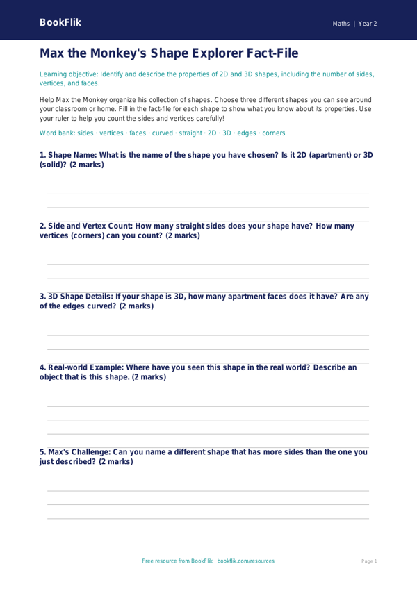 Free Shape Template | Grade 1 | Math | BookFlik worksheet preview — Maths Shape