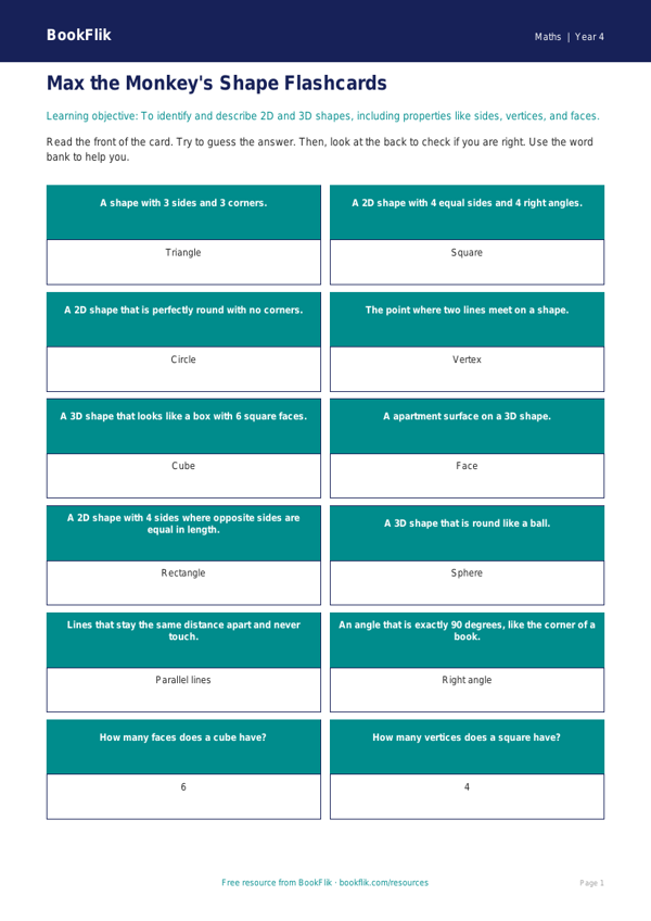 Free Shape Flashcards | Grade 3 | Math | BookFlik worksheet preview — Maths Shape