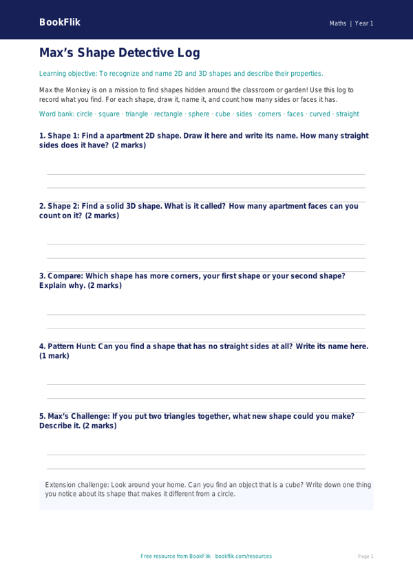 Free Shape Template | Kindergarten Math | BookFlik worksheet preview — Maths Shape