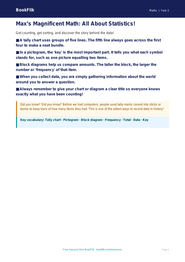 Free Statistics Poster | Grade 1 | Math | BookFlik worksheet preview — Maths Statistics