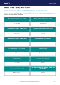 Time Flashcards Grade 3 Free | Math Practice | BookFlik