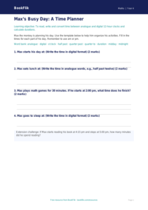 Time Template Grade 3 | Math Practice | BookFlik