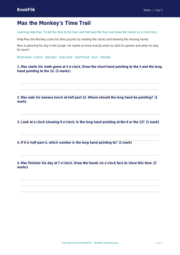 Free Time Worksheet | Kindergarten | Math | BookFlik worksheet preview — Maths Time
