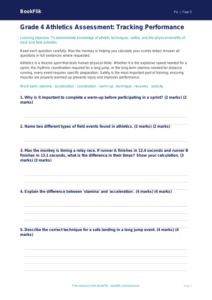 Free Athletics Assessment | Grade 4 | Physical Education | BookFlik