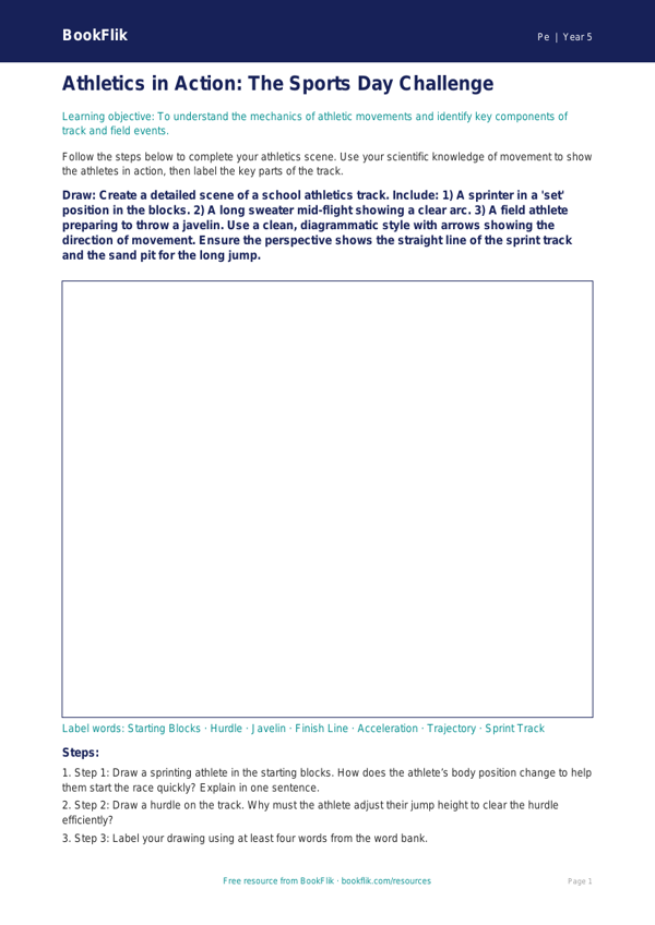 Free Athletics Drawing Sheet | Grade 4 | Physical Education | BookFlik worksheet preview — Pe Athletics