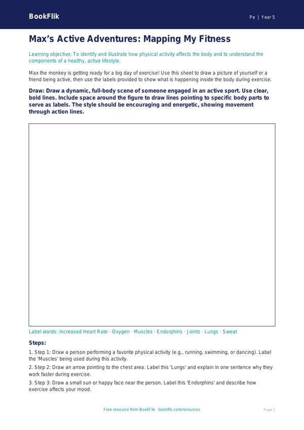 Free Health And Fitness Drawing Sheet | Grade 4 | Physical Education | BookFlik worksheet preview — Pe Health And Fitness