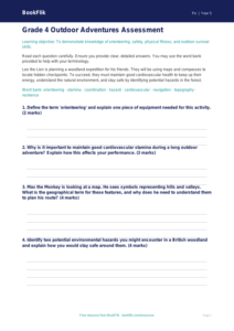 Free Outdoor Adventures Assessment | Grade 4 | Physical Education | BookFlik