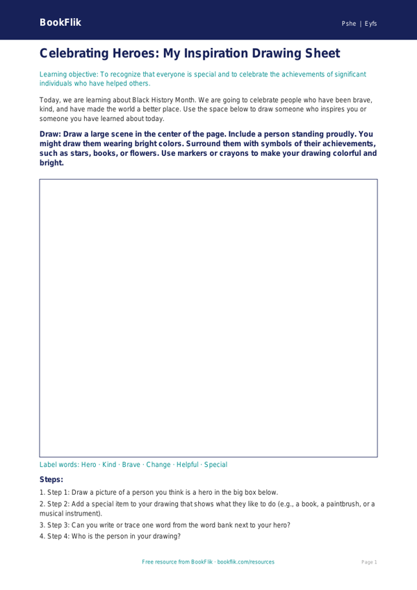 Free Black History Month Drawing Sheet | Pre-K | Health & Wellness | BookFlik worksheet preview — Pshe Black History Month