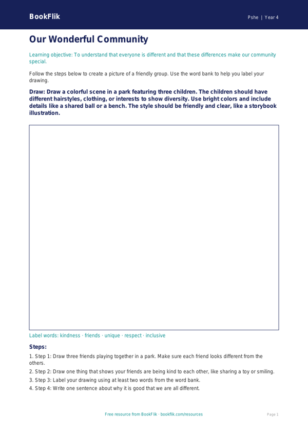 Free Diversity And Inclusion Drawing Sheet | Grade 3 | Health & Wellness | BookFlik worksheet preview — Pshe Diversity And Inclusion