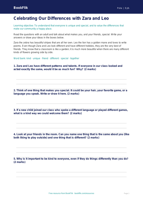 Free Diversity And Inclusion Worksheet | Pre-K | Health & Wellness | BookFlik worksheet preview — Pshe Diversity And Inclusion