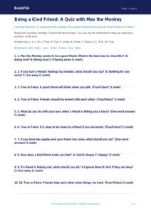 Free Friendship Quiz | Grade 3 | Health & Wellness | BookFlik