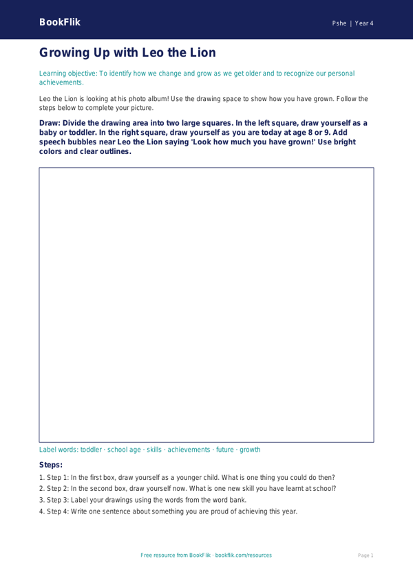 Free Growing Up Drawing Sheet | Grade 3 | Health & Wellness | BookFlik worksheet preview — Pshe Growing Up