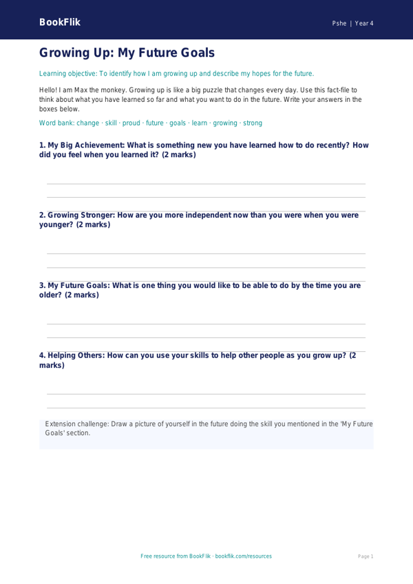 Free Growing Up Template | Grade 3 | Health & Wellness | BookFlik worksheet preview — Pshe Growing Up