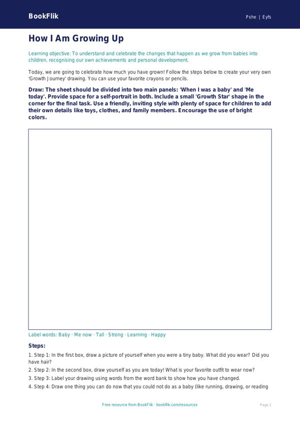Free Growing Up Drawing Sheet | Pre-K | Health & Wellness | BookFlik worksheet preview — Pshe Growing Up