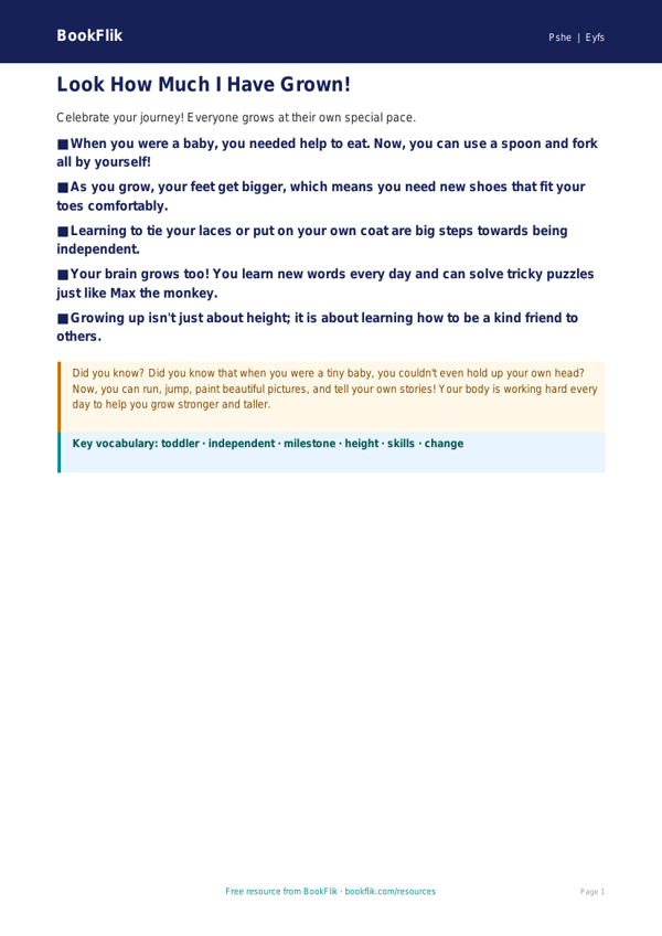 Free Growing Up Poster | Pre-K | Health & Wellness | BookFlik worksheet preview — Pshe Growing Up