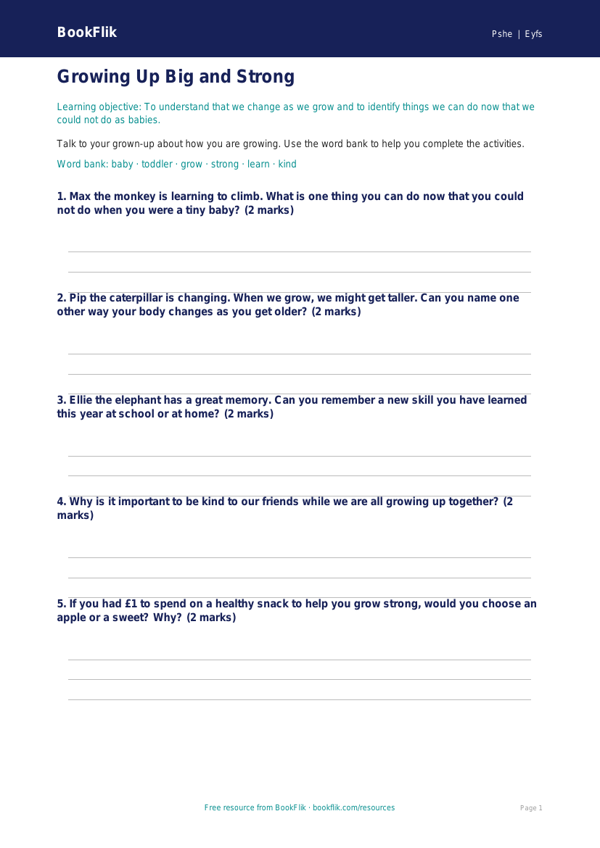Free Growing Up Worksheet | Pre-K | Health & Wellness | BookFlik worksheet preview — Pshe Growing Up