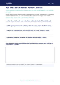 Free Kindness Advent Activity Sheet | Grade 3 | Health & Wellness | BookFlik