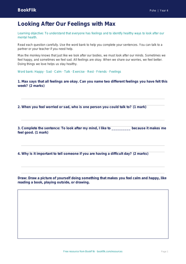 Free Mental Health Worksheet | Grade 3 | Health & Wellness | BookFlik worksheet preview — Pshe Mental Health