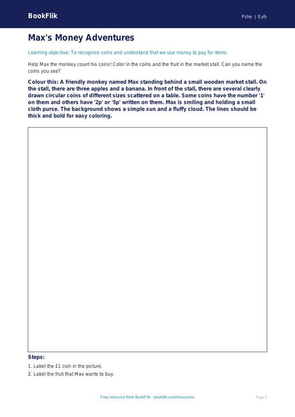Free Money Colouring Page | Pre-K | Health & Wellness | BookFlik worksheet preview — Pshe Money