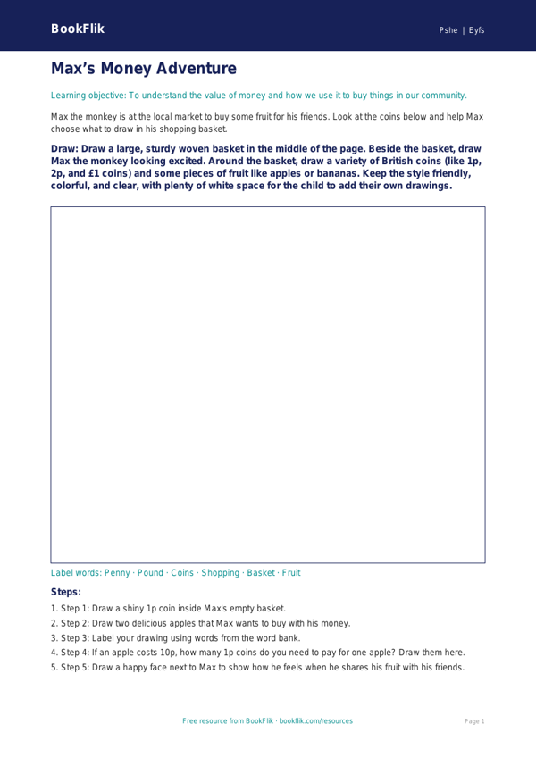 Free Money Drawing Sheet | Pre-K | Health & Wellness | BookFlik worksheet preview — Pshe Money