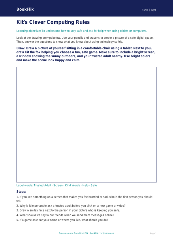 Free Online Safety Drawing Sheet | Pre-K | Health & Wellness | BookFlik worksheet preview — Pshe Online Safety