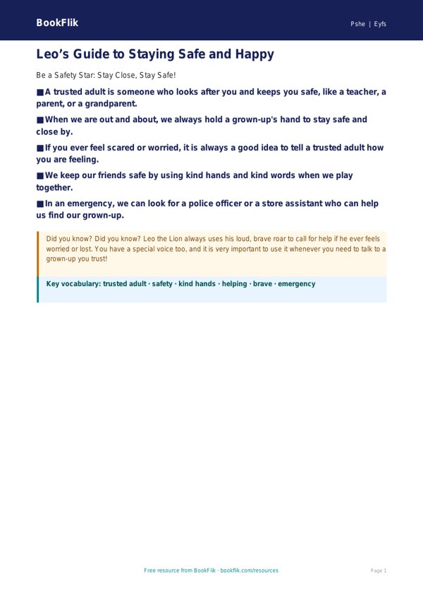Free Personal Safety Poster | Pre-K | Health & Wellness | BookFlik worksheet preview — Pshe Personal Safety