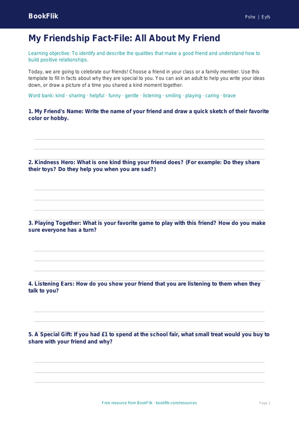 Free Relationships Template | Pre-K | Health & Wellness | BookFlik worksheet preview — Pshe Relationships