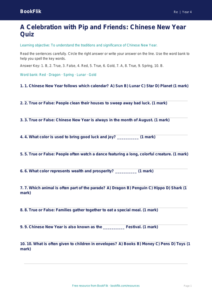 Free Chinese New Year Quiz | Grade 3 | Social Studies | BookFlik