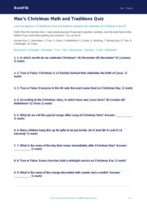 Free Christmas Quiz | Grade 3 | Social Studies | BookFlik