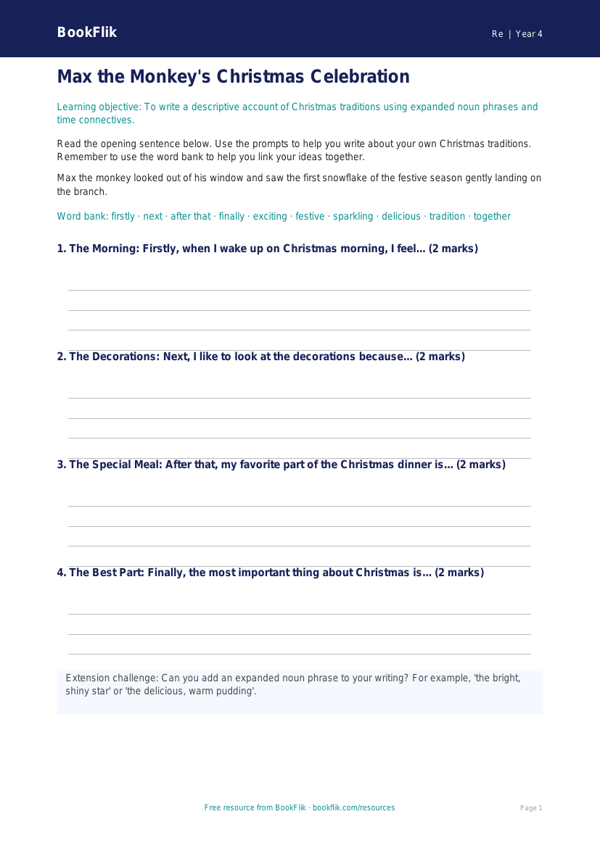 Free Christmas Writing Frame | Grade 3 | Social Studies | BookFlik worksheet preview — Re Christmas
