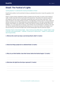 Free Diwali Comprehension | Grade 3 | Social Studies | BookFlik