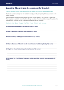 Free Islam Assessment | Grade 3 | Social Studies | BookFlik