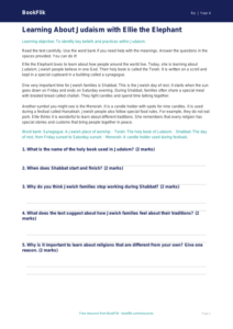 Free Judaism Comprehension | Grade 3 | Social Studies | BookFlik